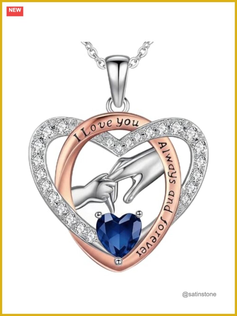 14K Rose Gold Filled Birthstone Heart Pendant Necklace for Women Jewelry Gift